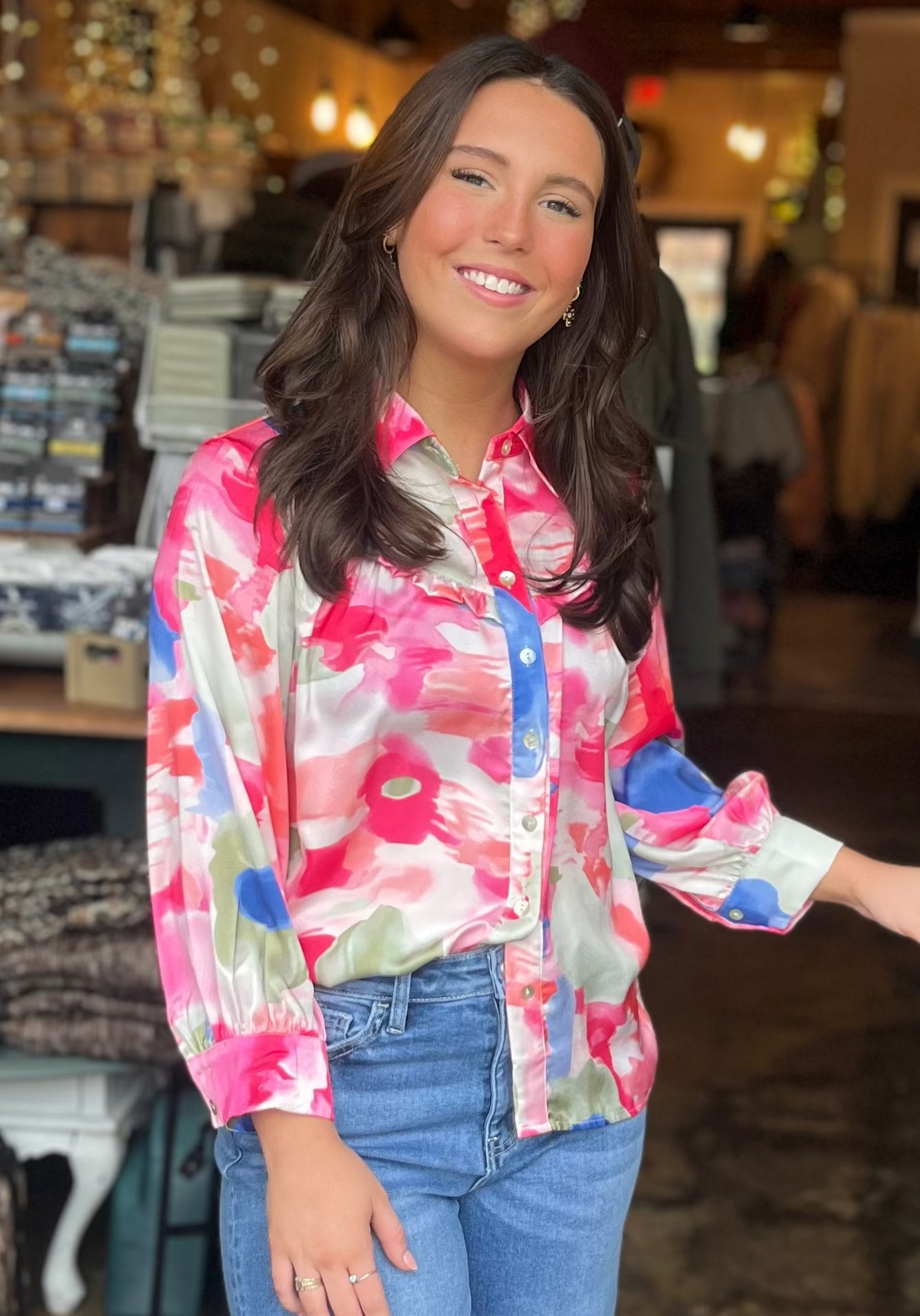 Bright Floral Button Blouse