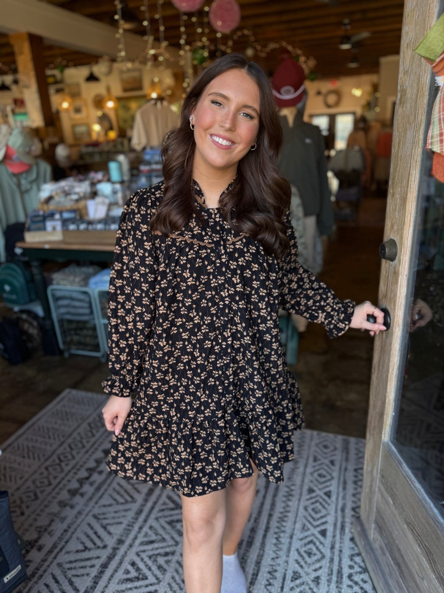 Black Floral Corduroy Dress - Mercantile213