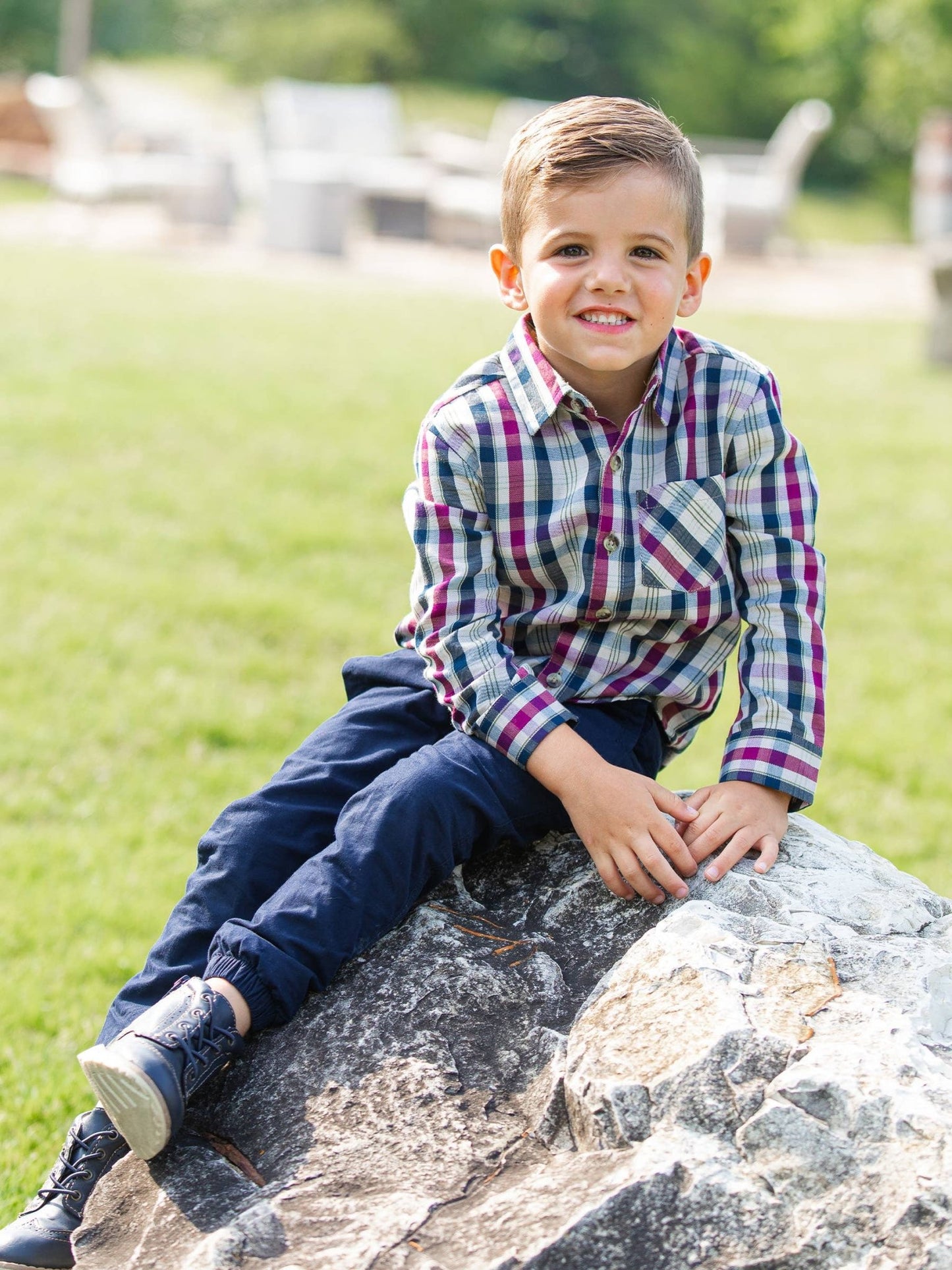 Boys Rowan Plaid Long Sleeve Button Down Shirt: - Mercantile213