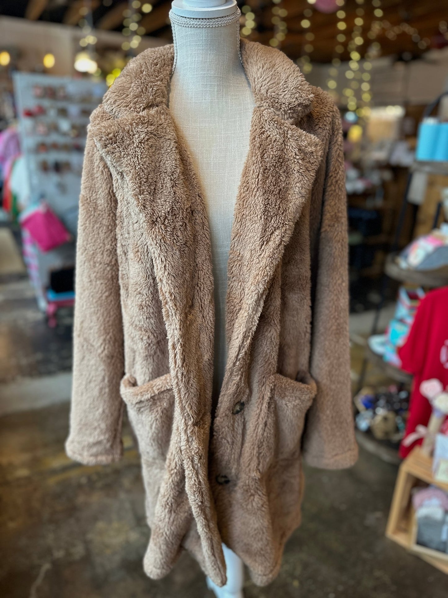 Collared Sherpa Coat - Camel - Mercantile213