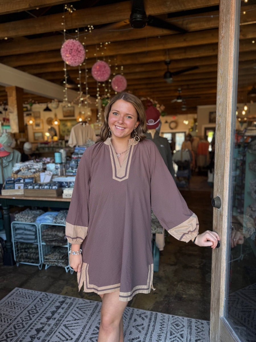 Colorblock Tunic Dress- Brown Colorblock Tunic Dress- Brown
