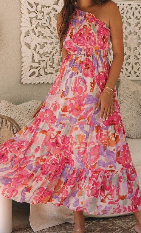 Floral One Shoulder Dress - Mercantile213