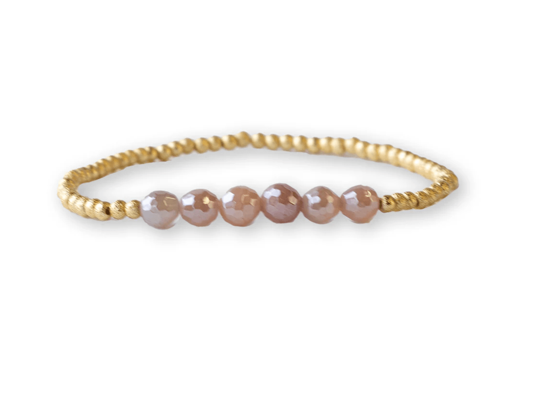 Gilded Gold Beaded Stretch Bracelet - Row, Sunstone - Mercantile213