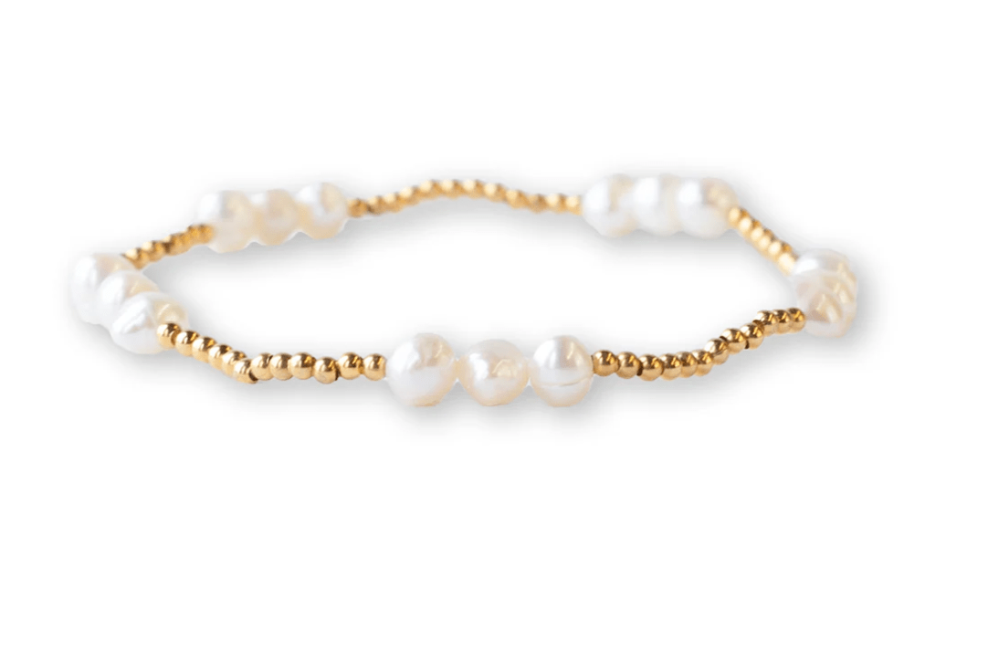 Gilded Gold Beaded Stretch Bracelet - Trio, Pearl - Mercantile213