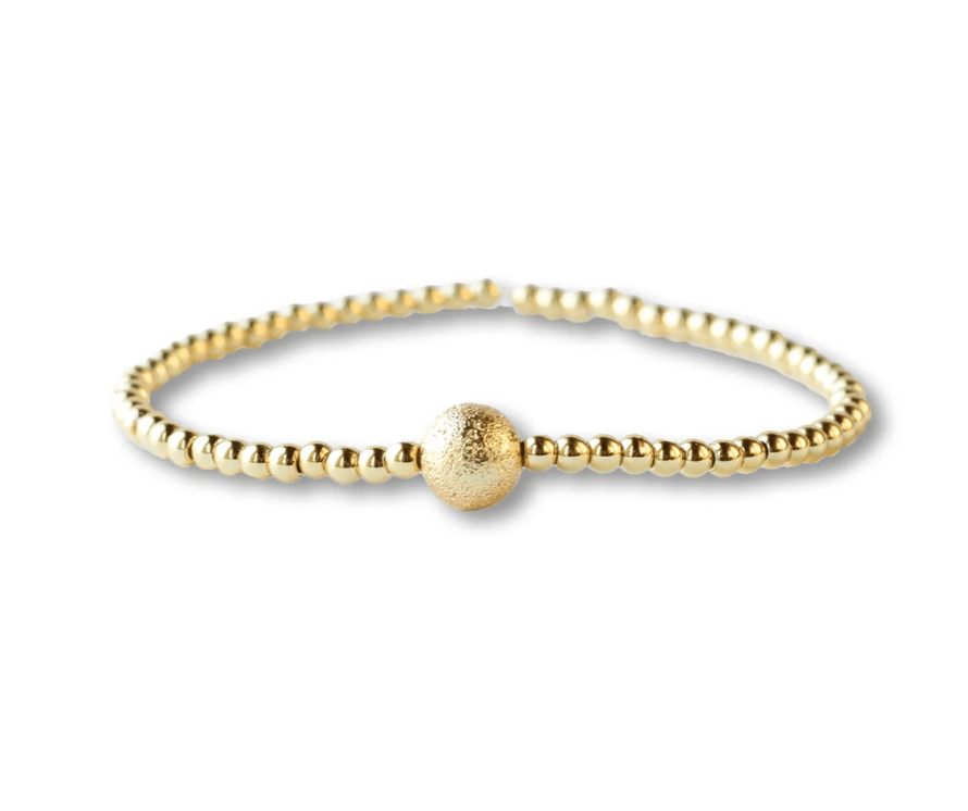 Gilded Gold Beaded Stretch Bracelet - Uno, Textured - Mercantile213