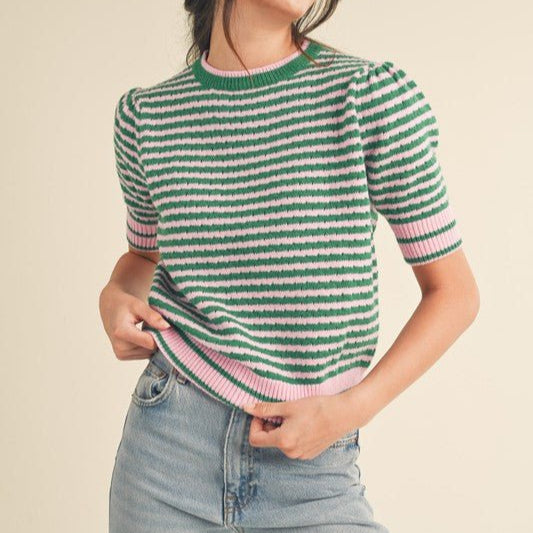 Green/Pink Striped Sweater - Mercantile213