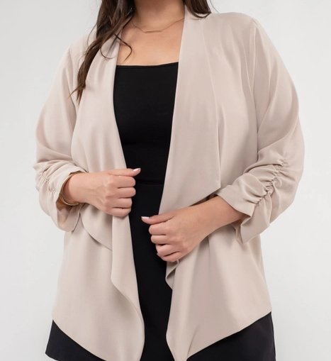 Khaki 3/4 Sleeve Rouched Blazer - Mercantile213