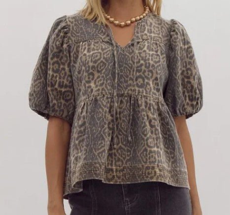 Leopard Print Peplum Top - Mercantile213