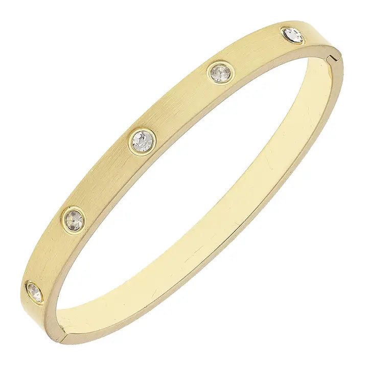 Lorraine Rhinestone Hinge Bangle - Gold - Mercantile213