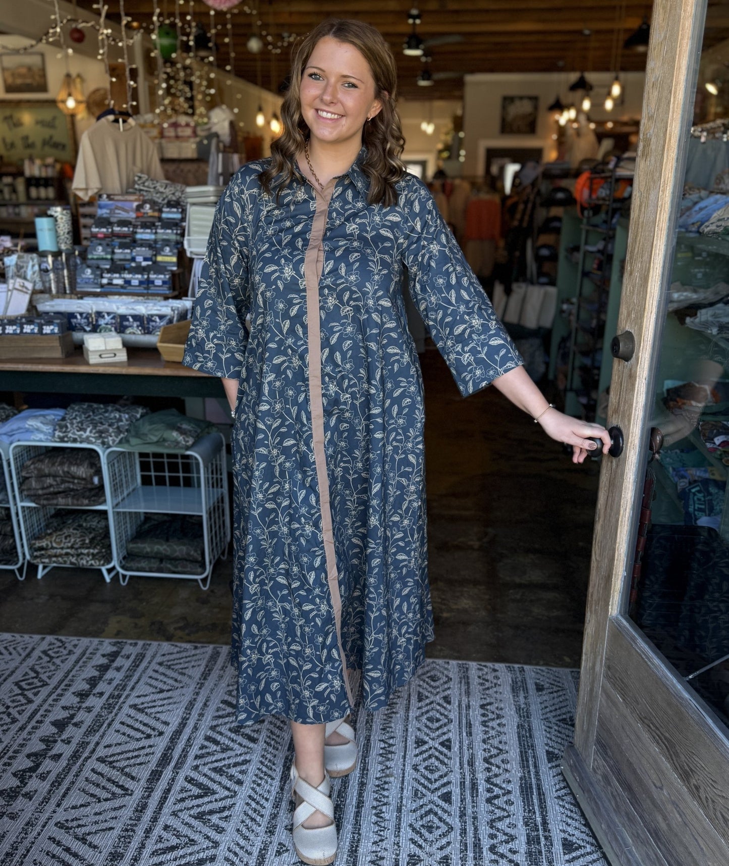 Navy/Taupe Floral Print Dress - Mercantile213