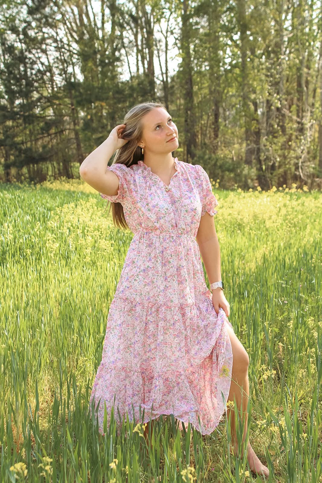 Pink Floral Floral Chiffon Dress - Mercantile213