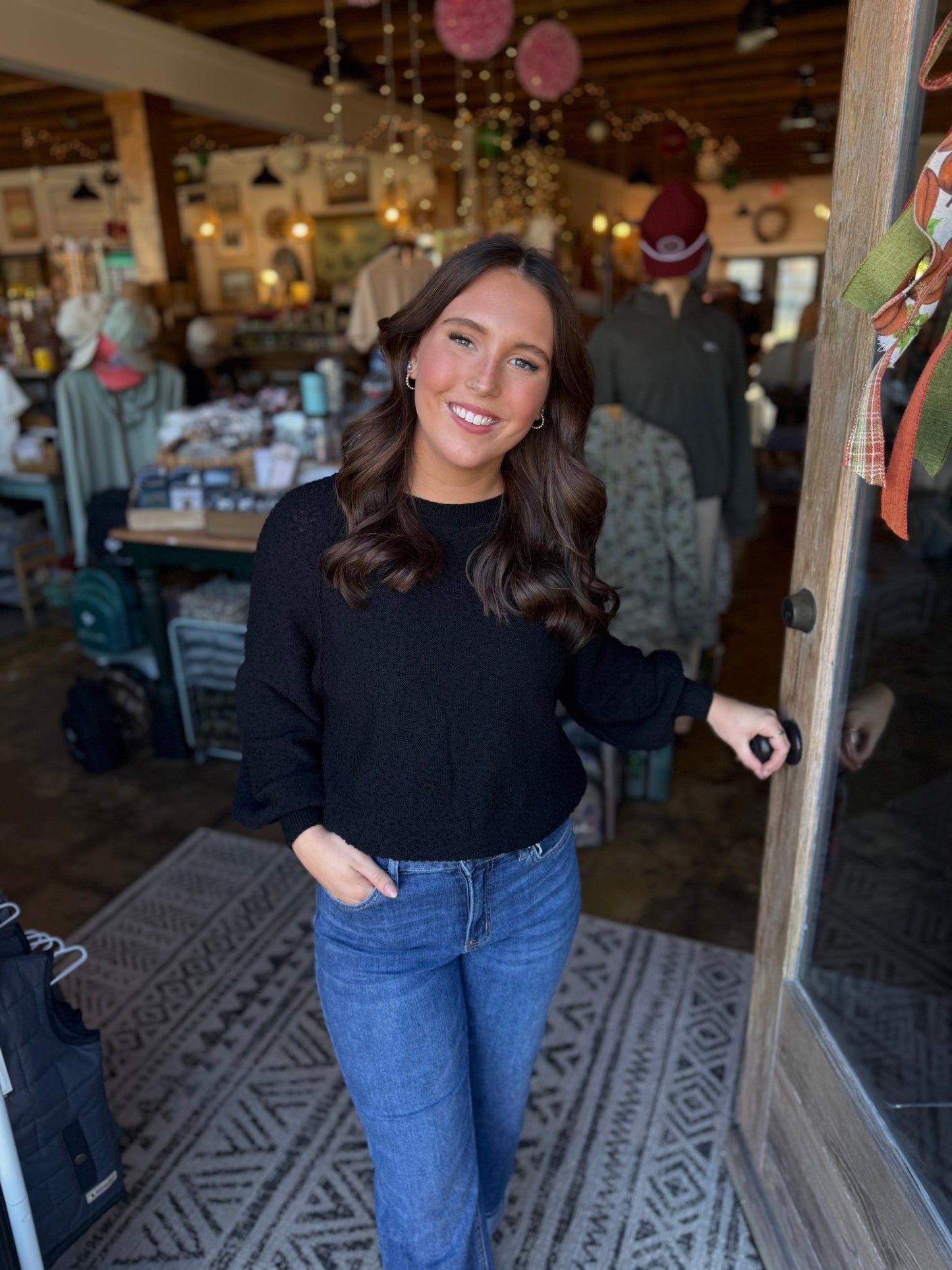 Puff Sleeve Sweater - Black - Mercantile213