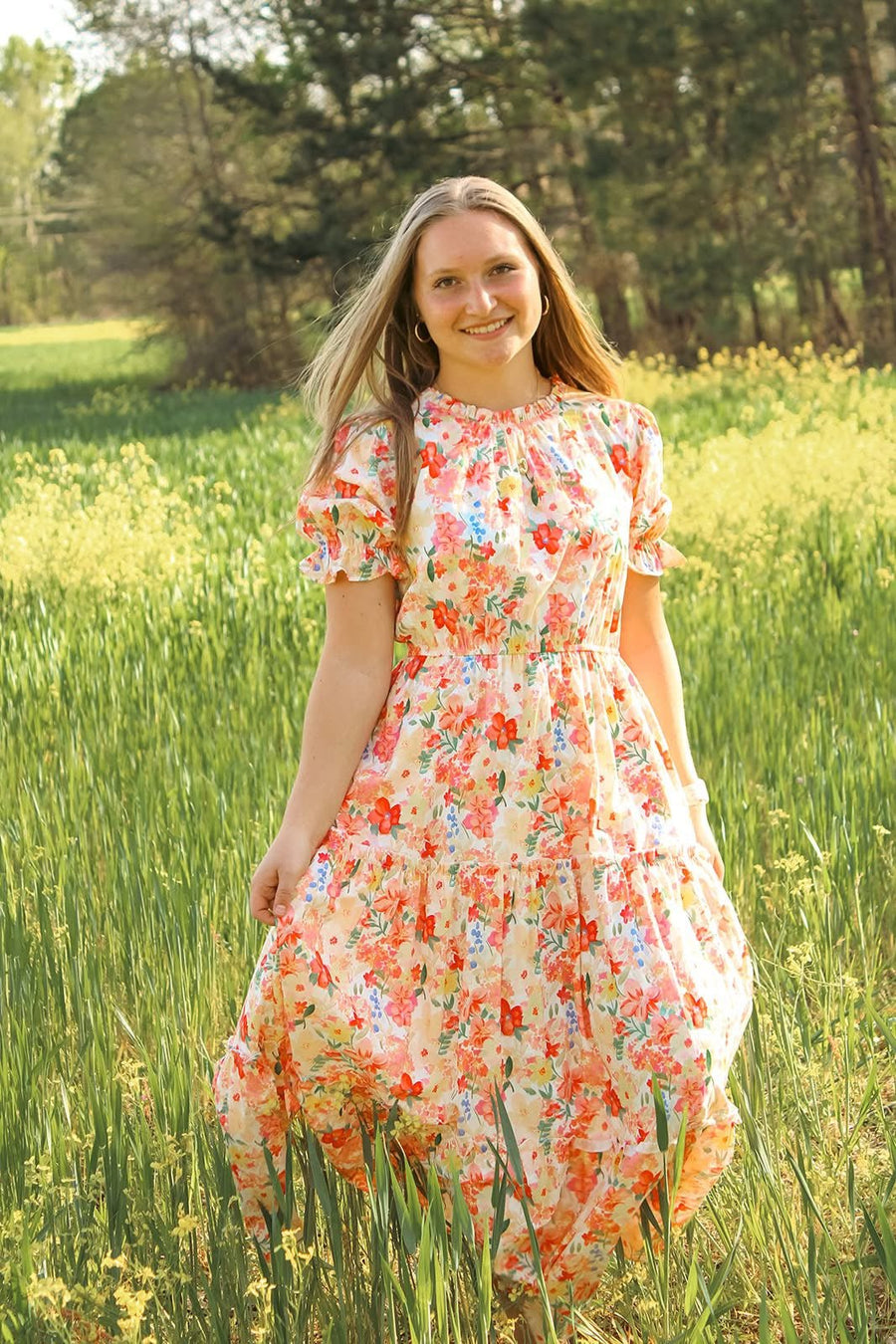 red ditsy floral dress Squasht Petal Sleeve Dress in Scarlet Red Ditsy Floral Print XS