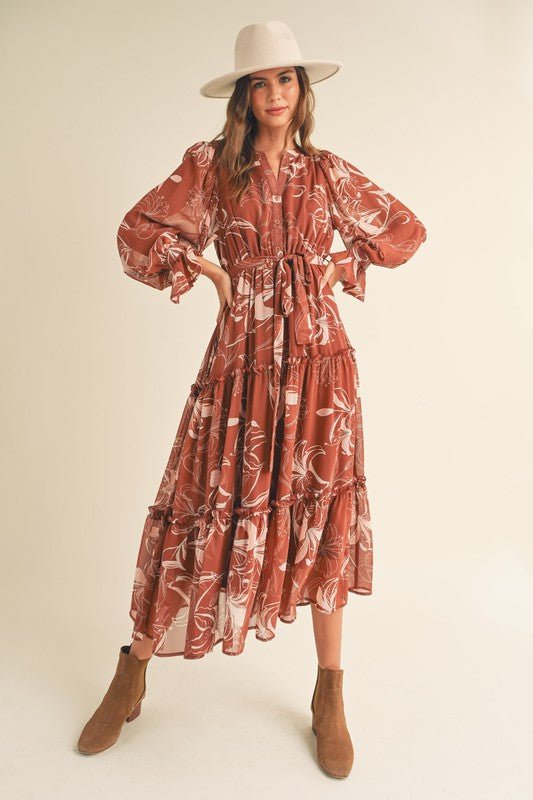 Rust Floral Tiered Maxi - Mercantile213