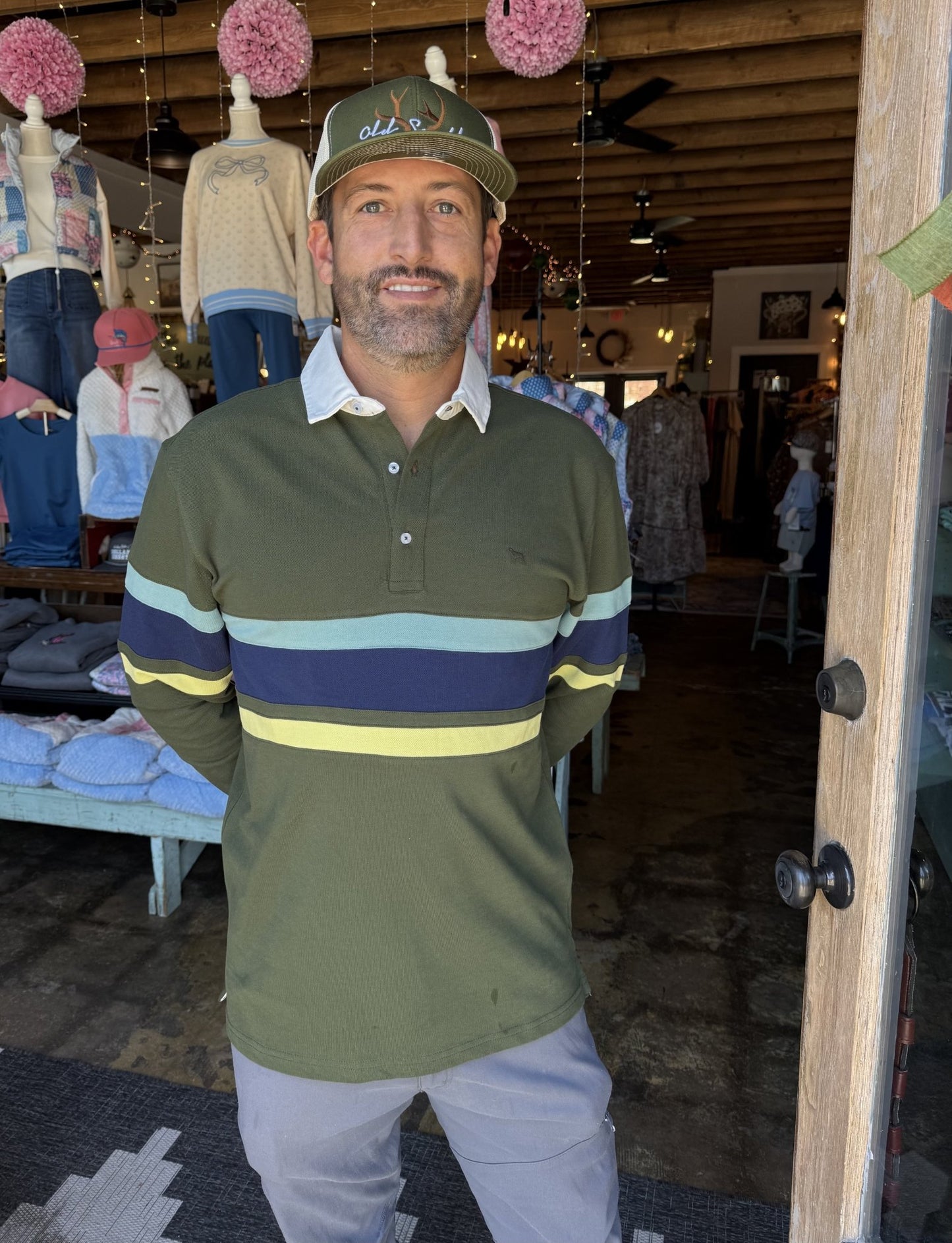 Simply Southern Men's Green LS Polo - Mercantile213