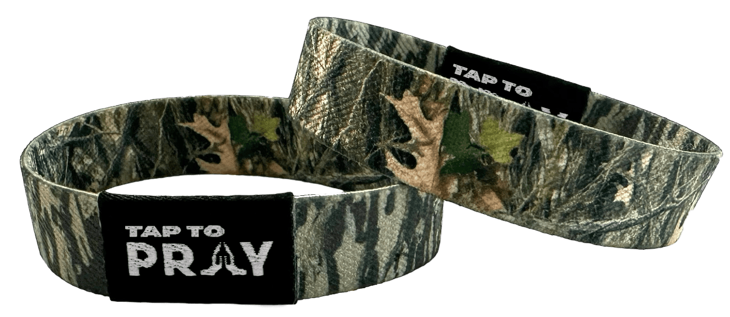 Tap To Pray Wristbands - Tap W/Phone For Daily Verse/Prayer: Forest Camo/Tree Bark Camo - Mercantile213