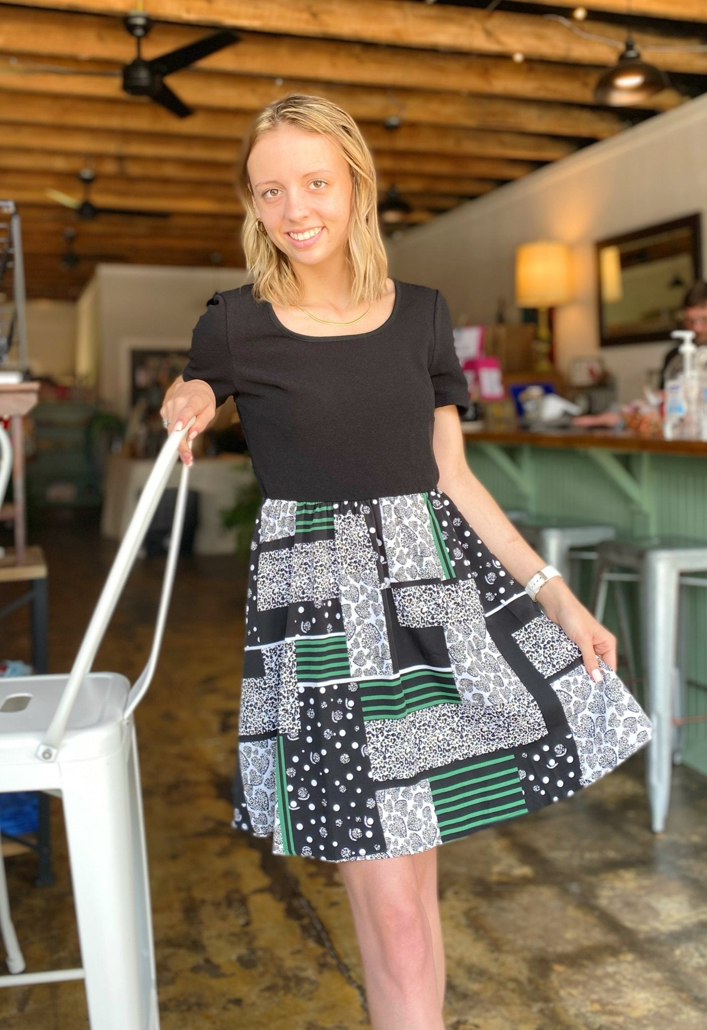 Green Patchwork Dress - Mercantile213