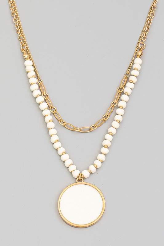 Layered Wood Circle Pendant Necklace - Mercantile213