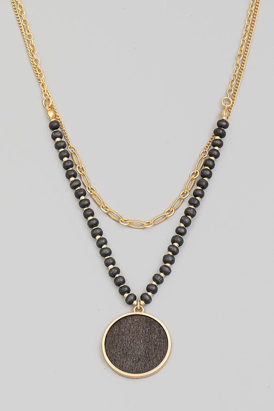 Layered Wood Circle Pendant Necklace - Mercantile213