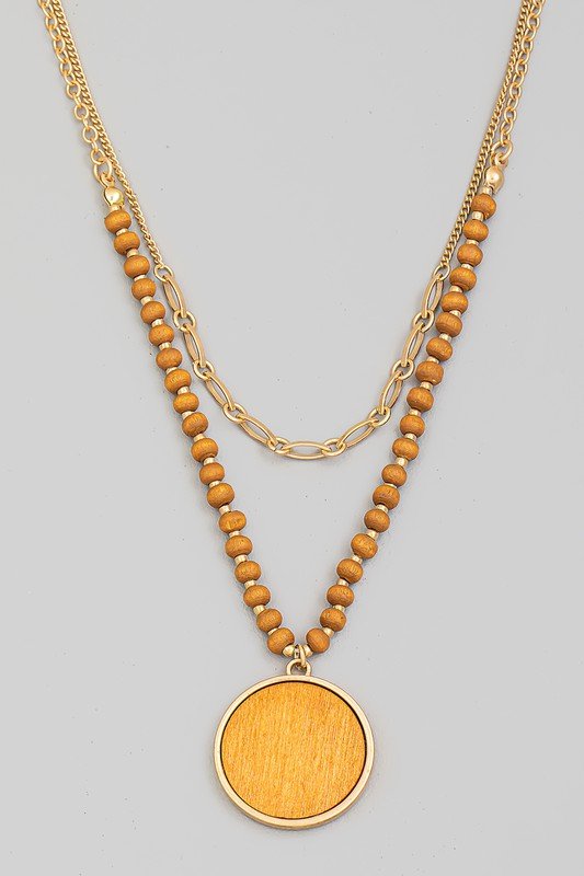 Layered Wood Circle Pendant Necklace - Mercantile213
