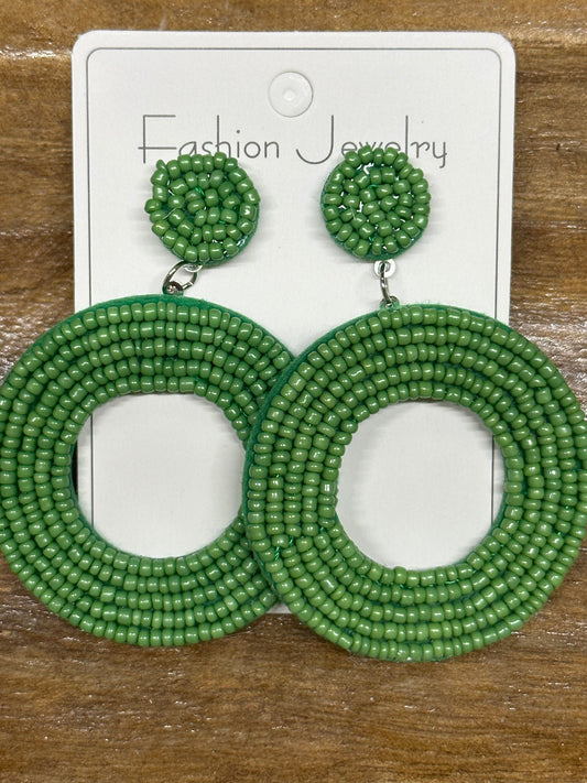 Green Bead Drop Earrings