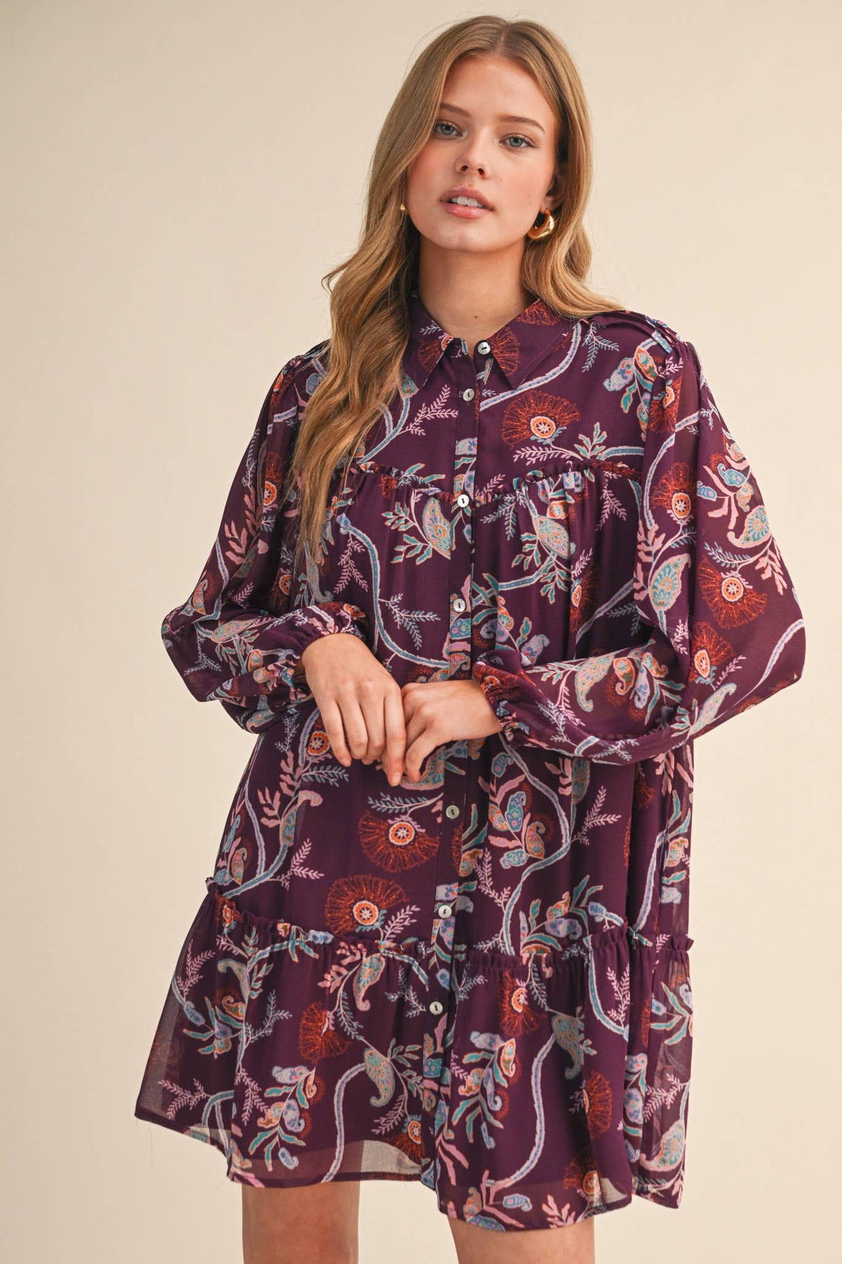 Plum Paisley Print Dress