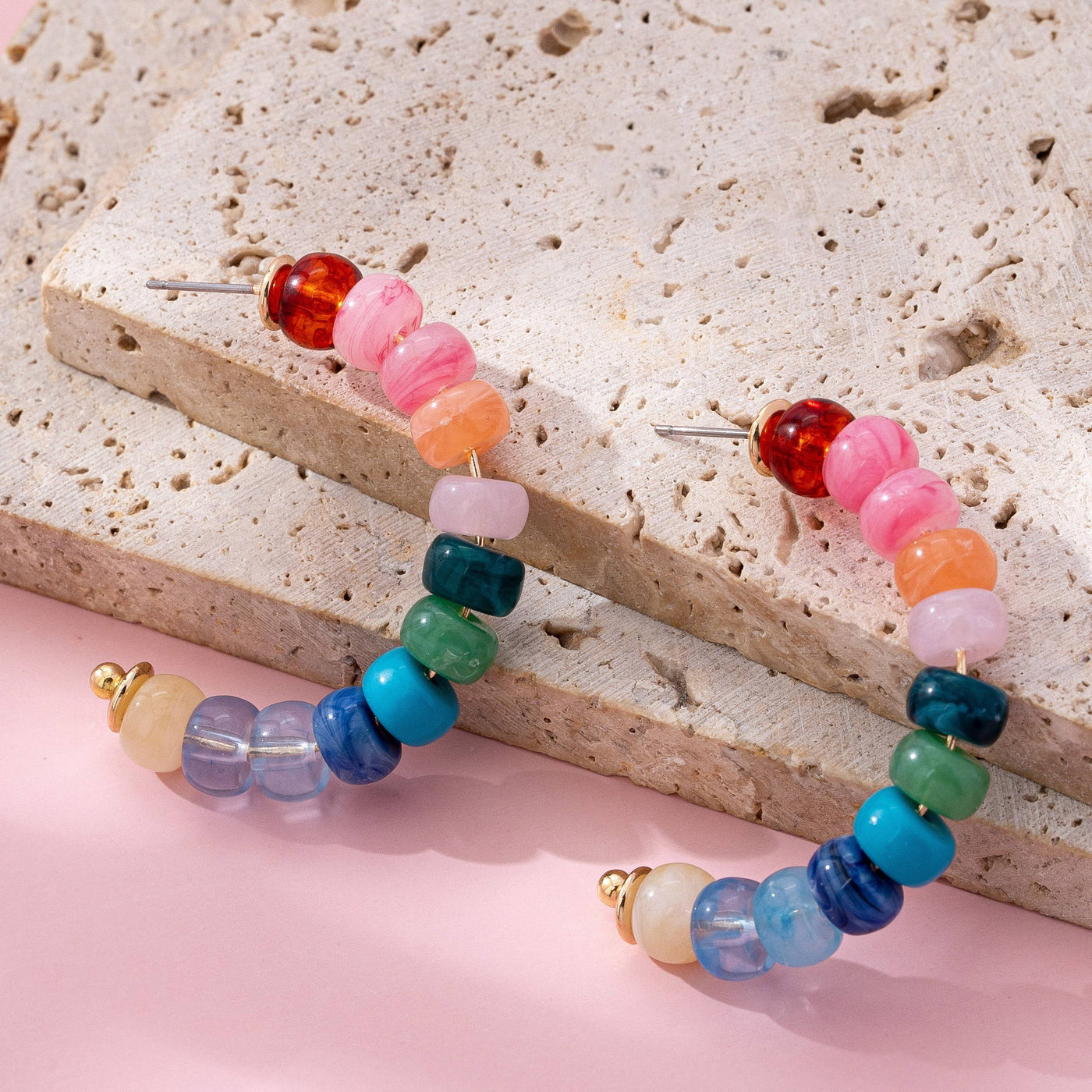 Colorful Beaded Hoop Earrings