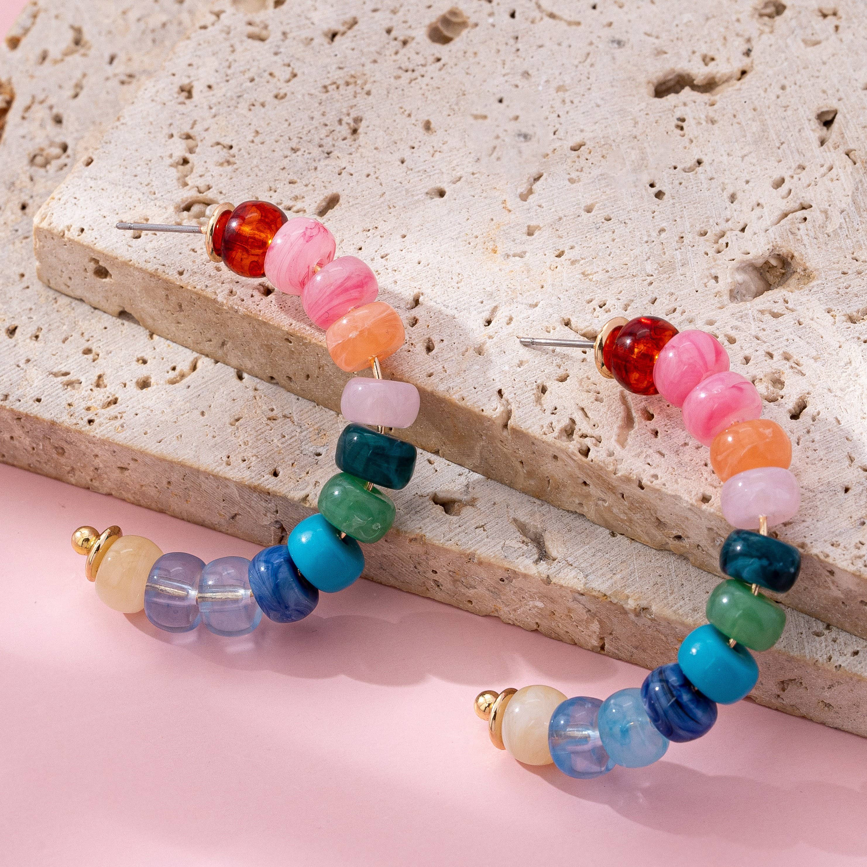 Colorful Beaded Hoop Earrings