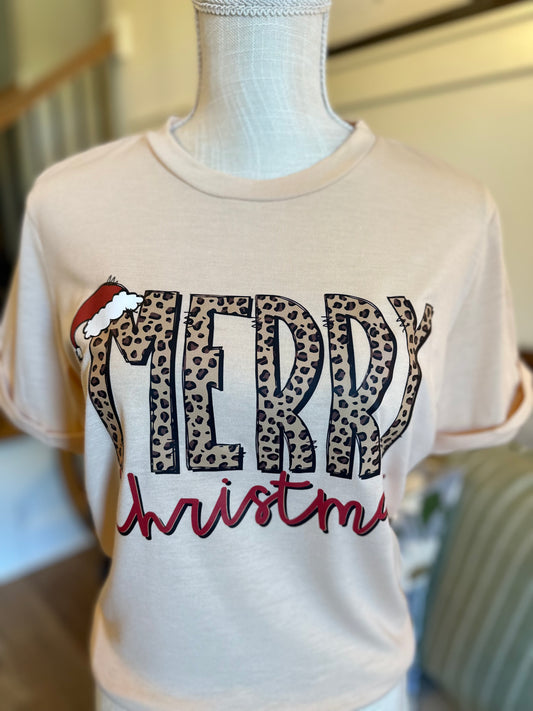 Merry Christmas Tee- Khaki