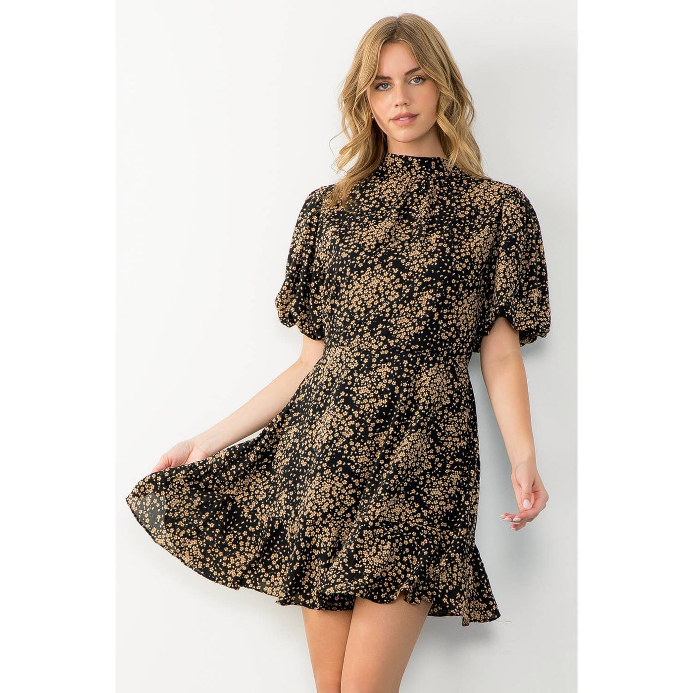 Black Ditsy Flower Print Dress