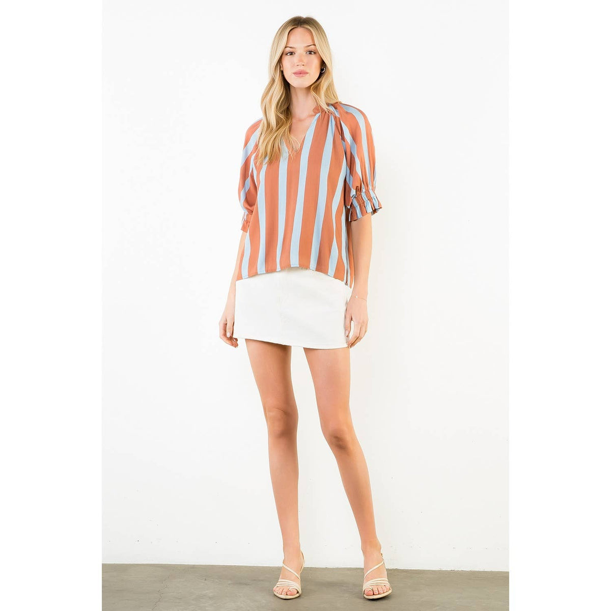 Brown/Blue  V-Neck Top