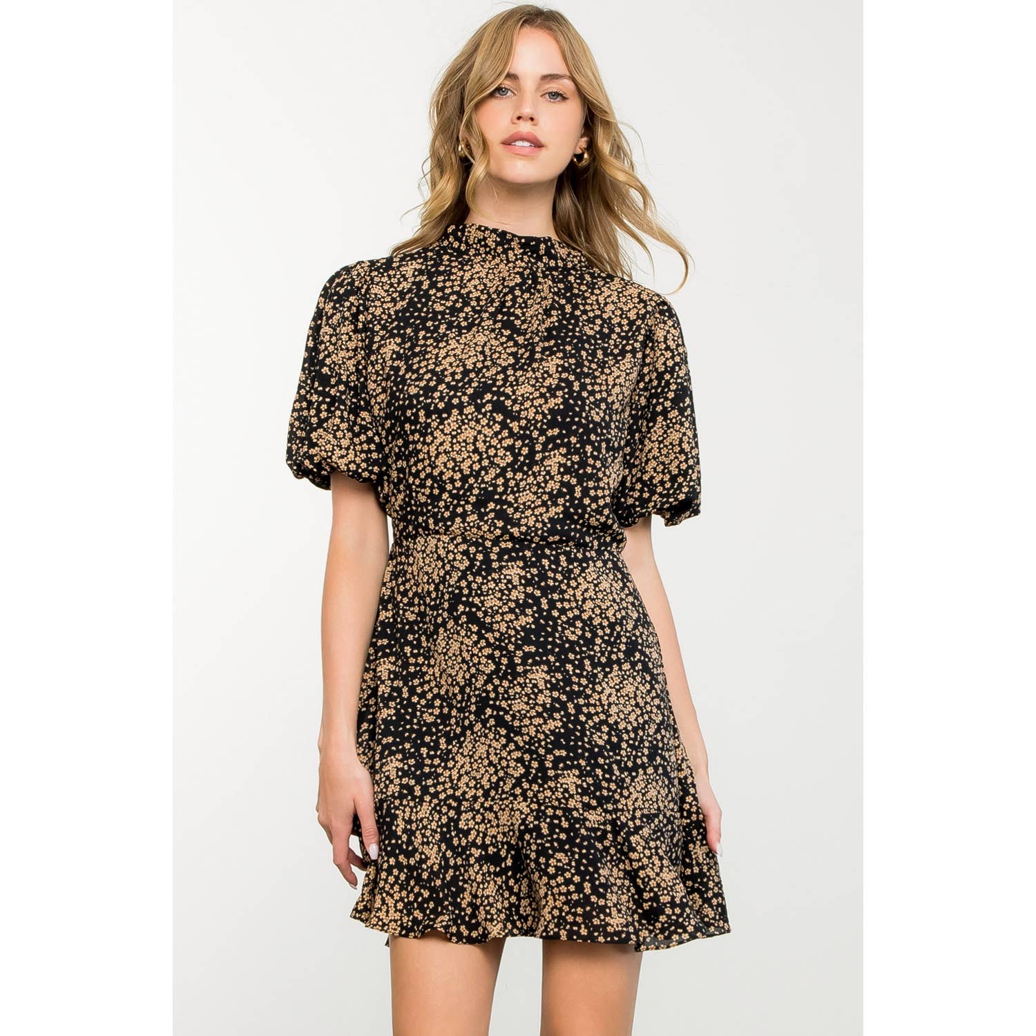 Black Ditsy Flower Print Dress