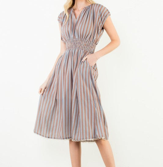 Striped Smocked Waist Midi Dress