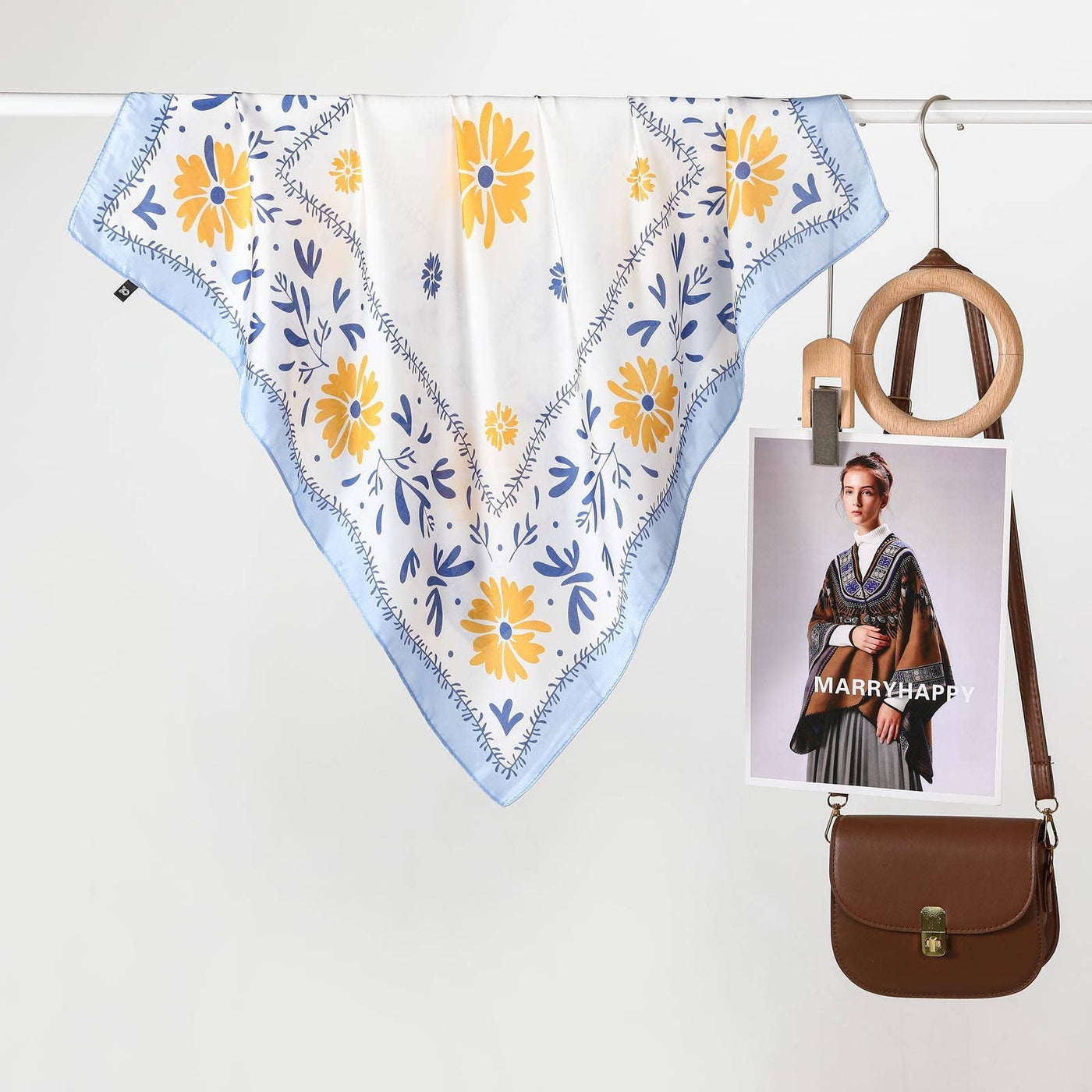 Silk Bandana Scarf- Blue/Yellow Floral