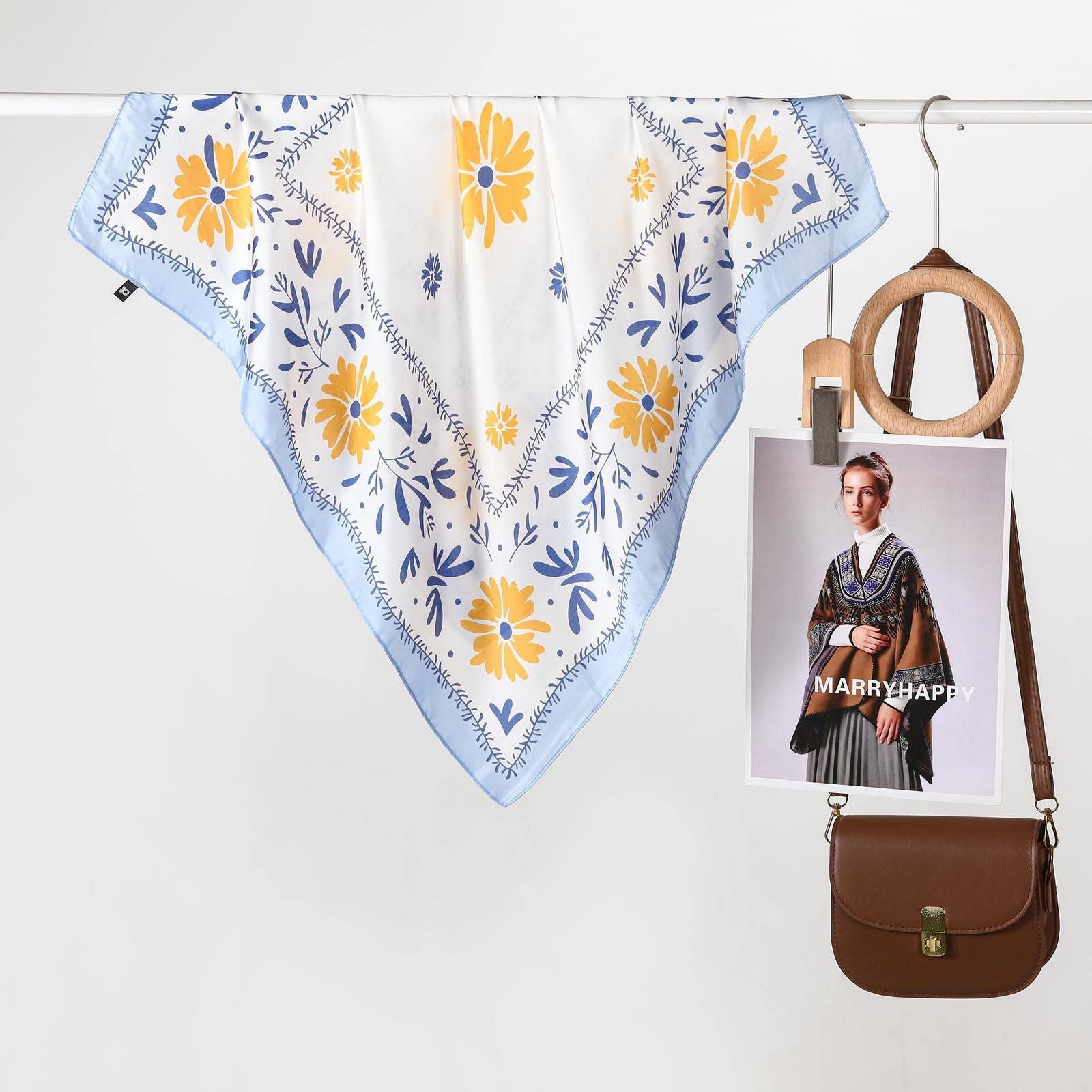 Silk Bandana Scarf- Blue/Yellow Floral