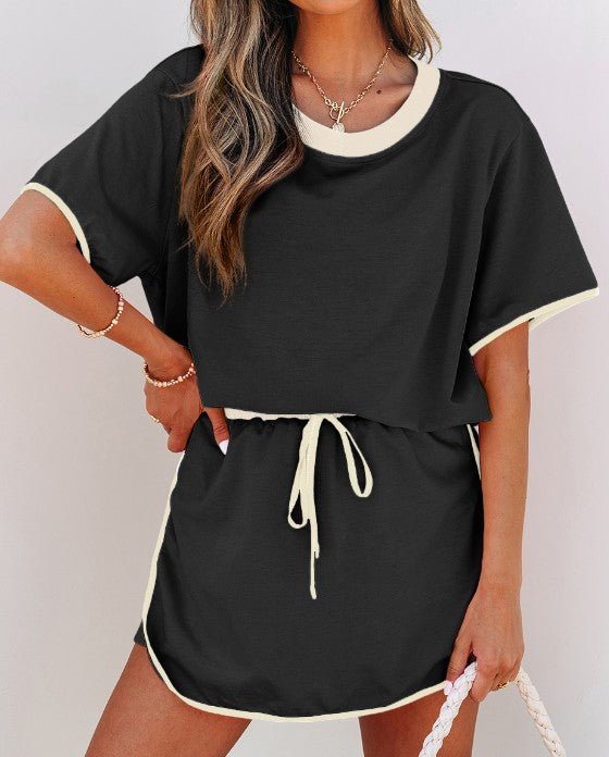 2 PC Black Colorblock Skort Set - Mercantile213