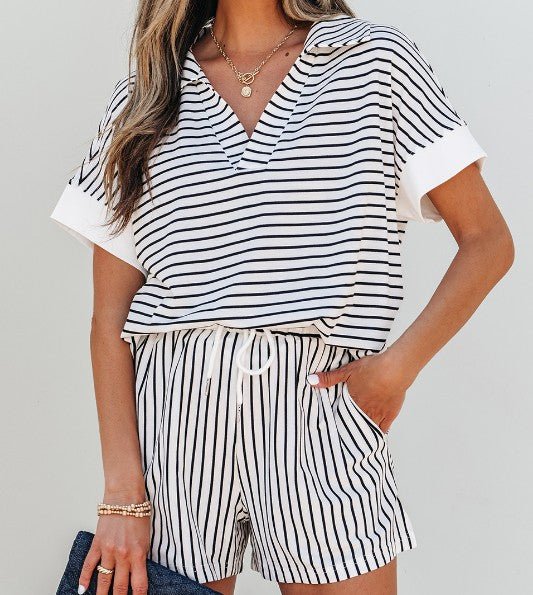 2 PC Black Stripe Shorts Set - Mercantile213