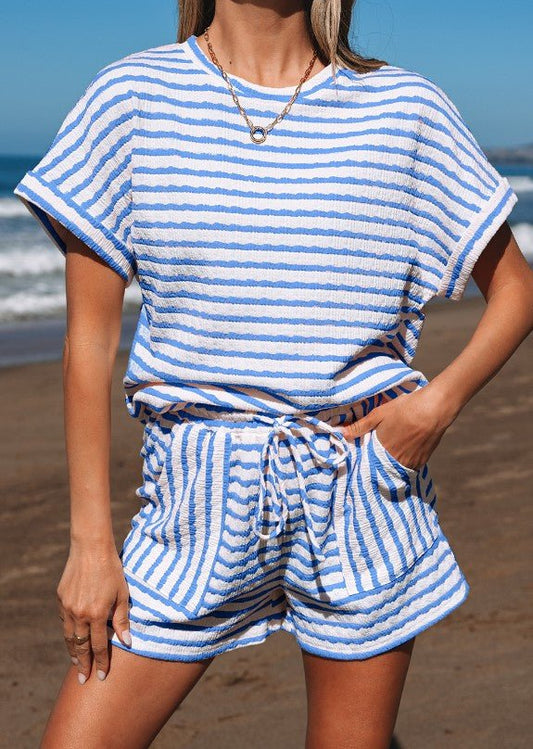 2 PC Blue Stripe Shorts Set - Mercantile213