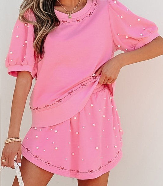 2 PC Pink Pearl and Bow Skort Set - Mercantile213