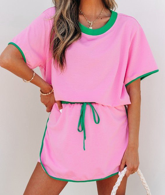 2 PC Pink/Green Colorblock Skort Set - Mercantile213