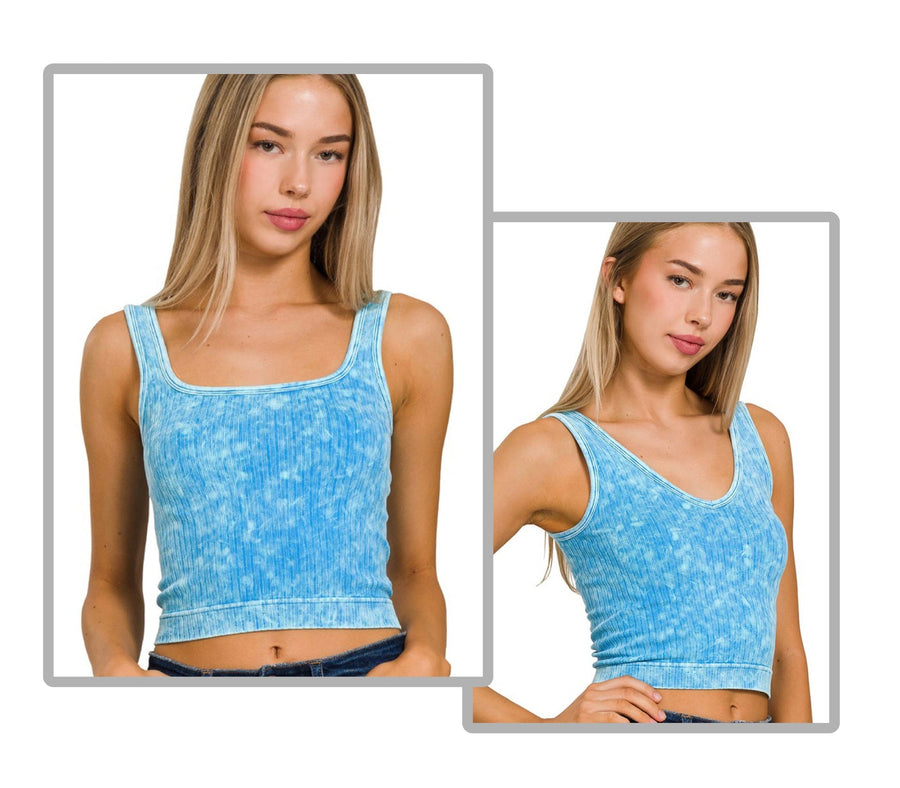 2 Way Crop Seamless Ribbed Tank - Deep Sky - Mercantile213