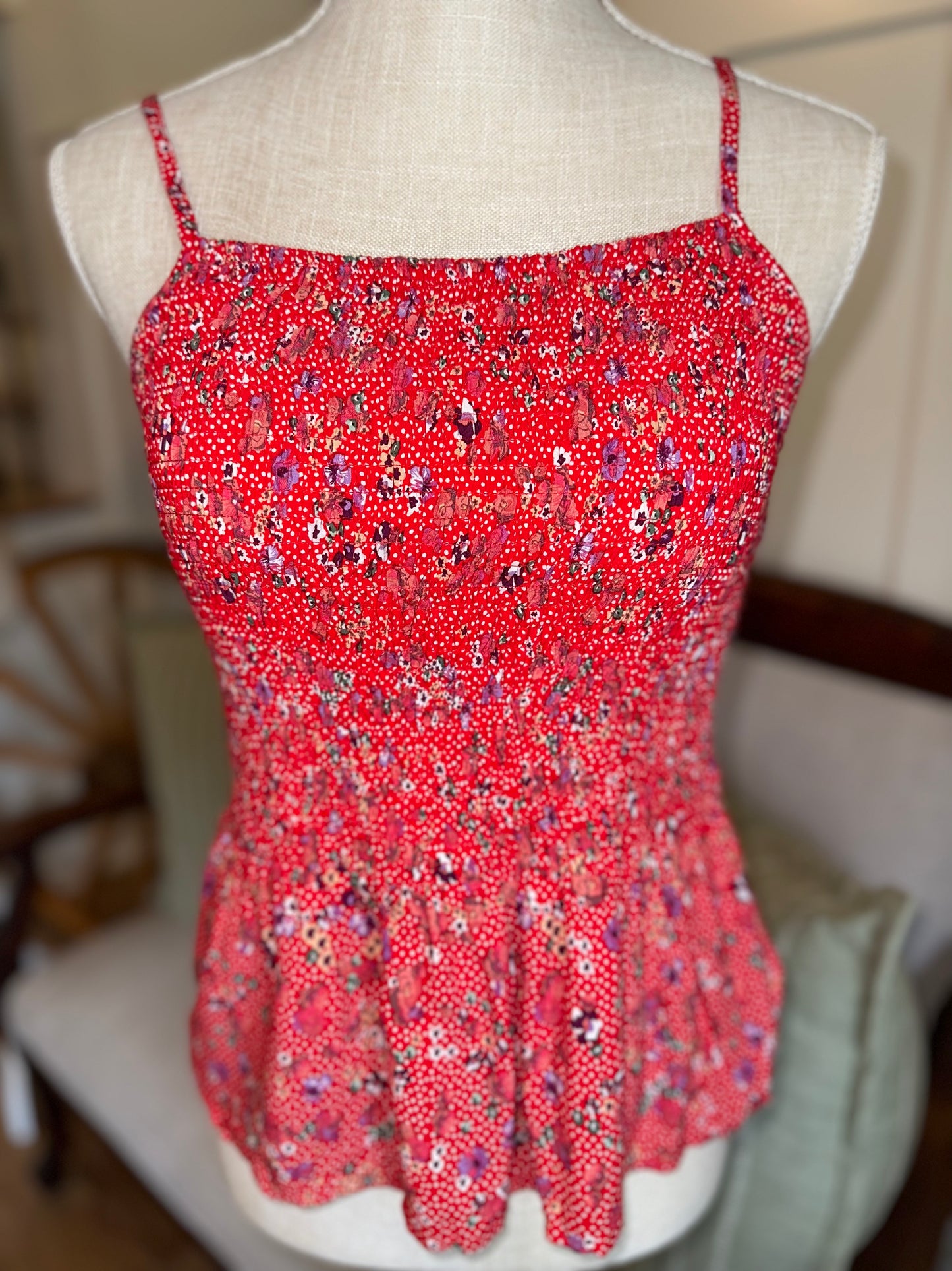 Red Floral Smocked Cami