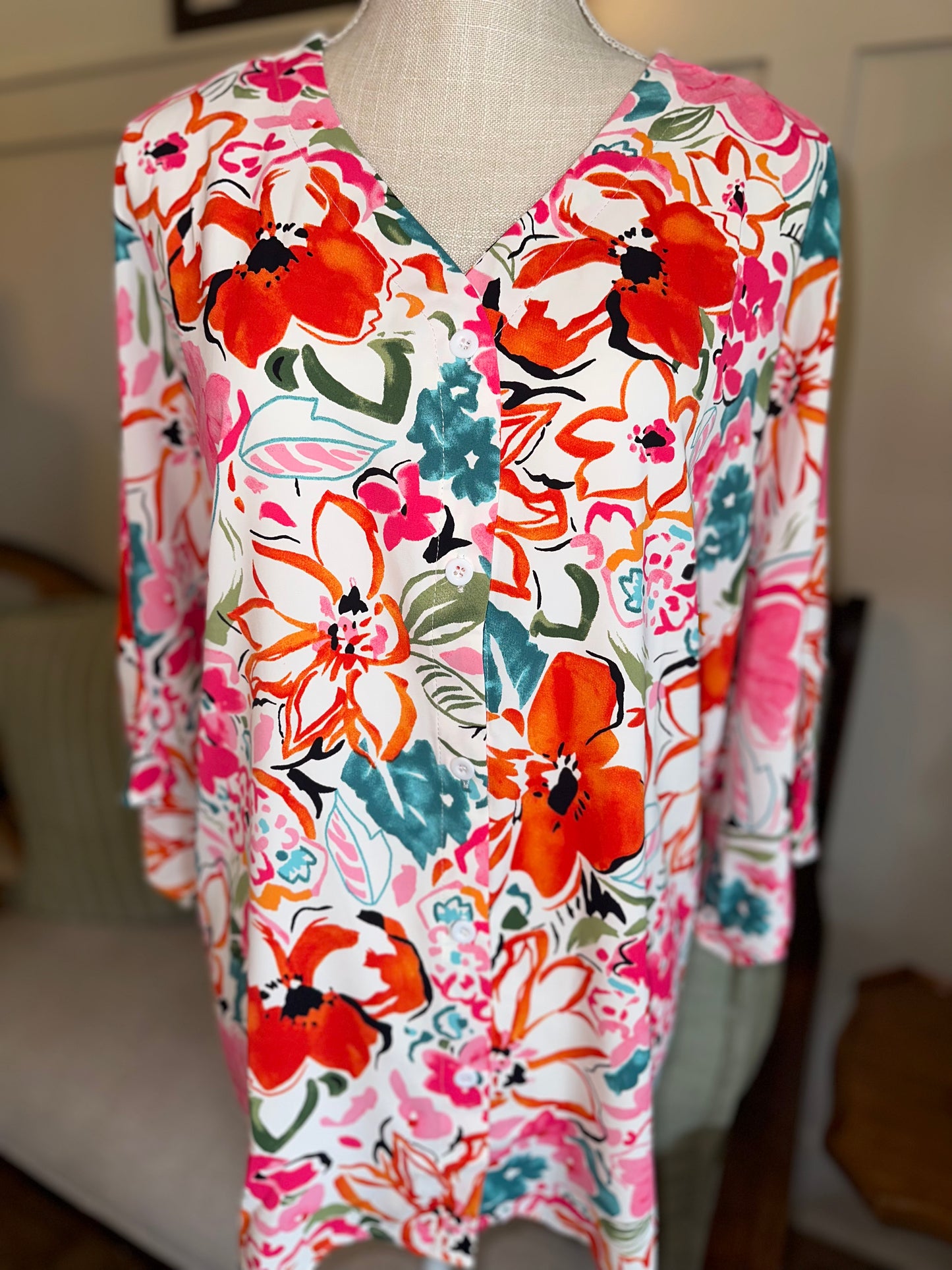 Rose Floral Button Down Blouse