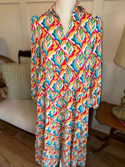 Abstract Dress- Y/B/G