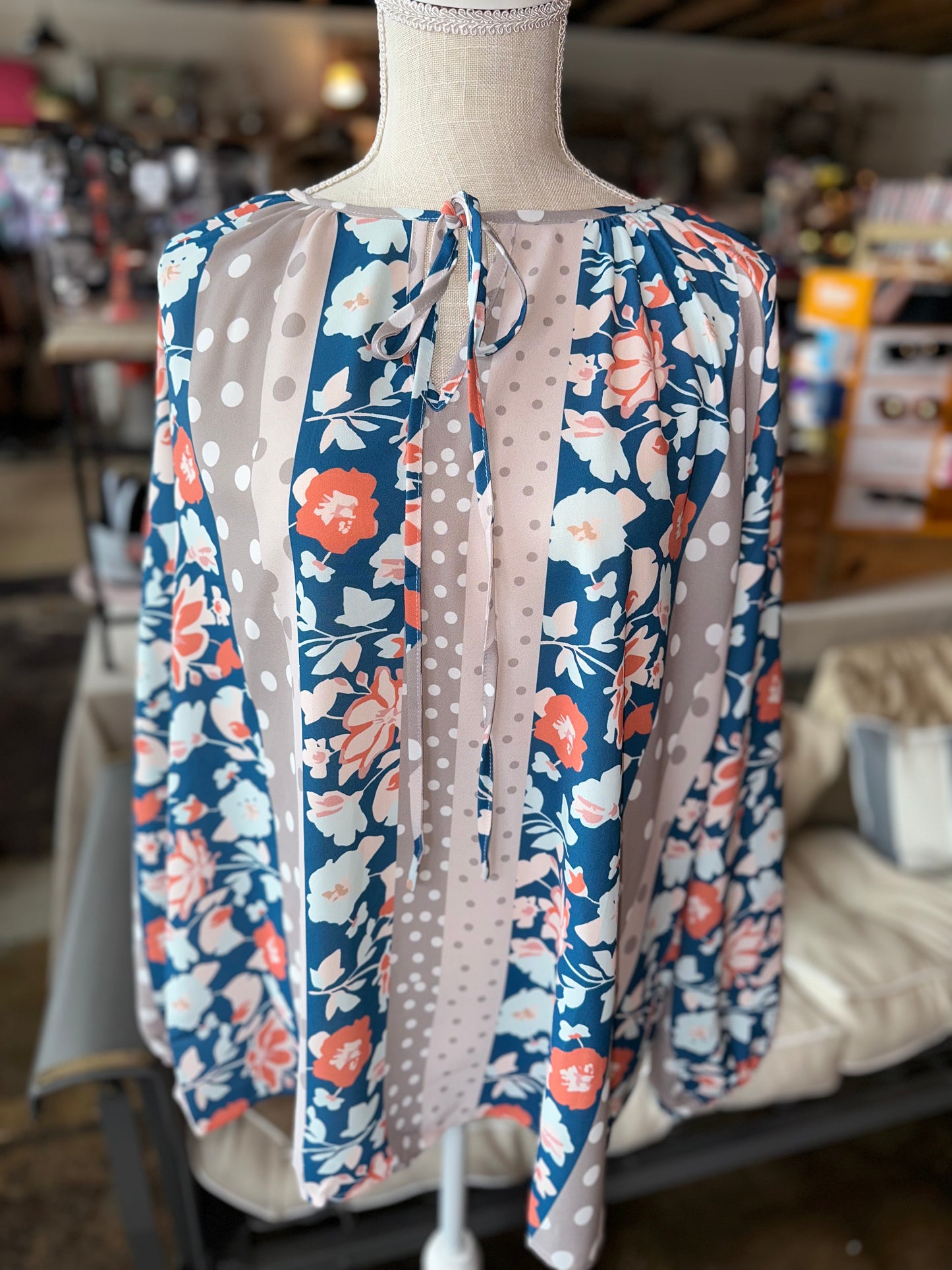 Multi Print Split Neck Blouse