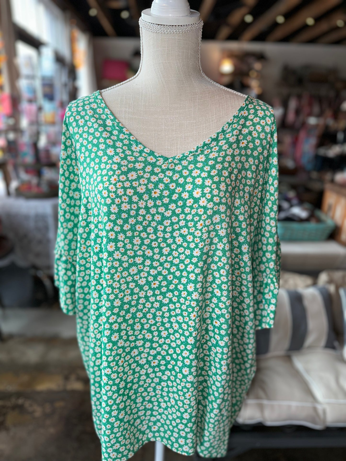 Plus Size Green Ditzy Floral Top