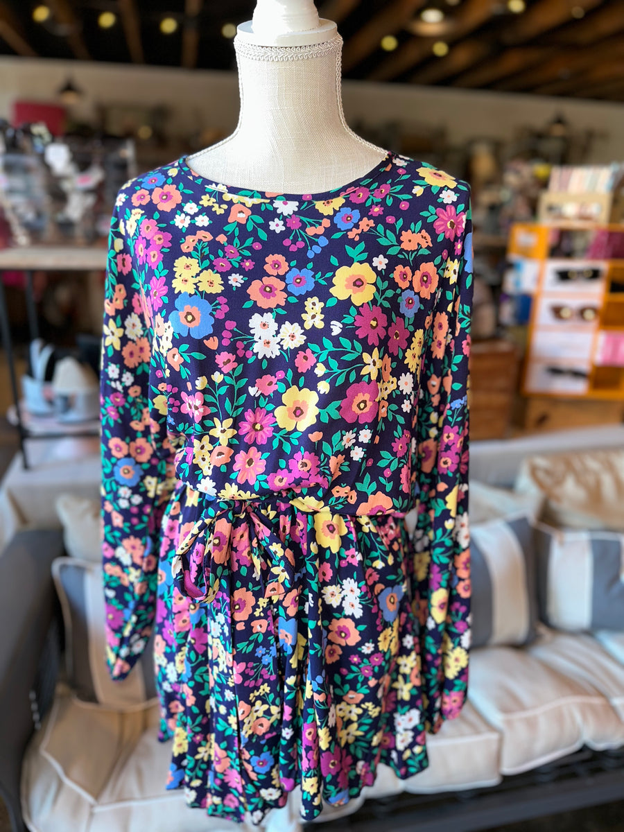 Navy Floral Print Romper