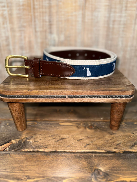 Local Boy Ribbon Belt- Blue Dog and Moon