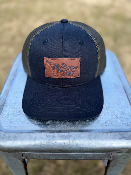 Leather Patch Trucker Hat - Navy