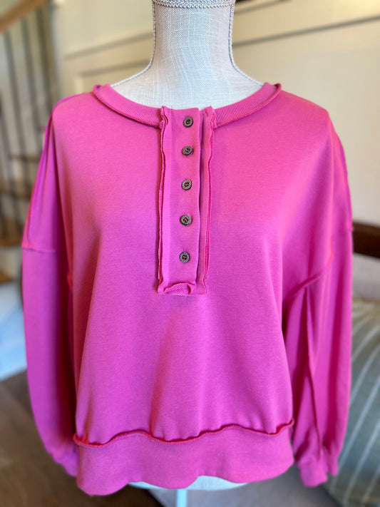 Button Down Sweatshirt- Pink